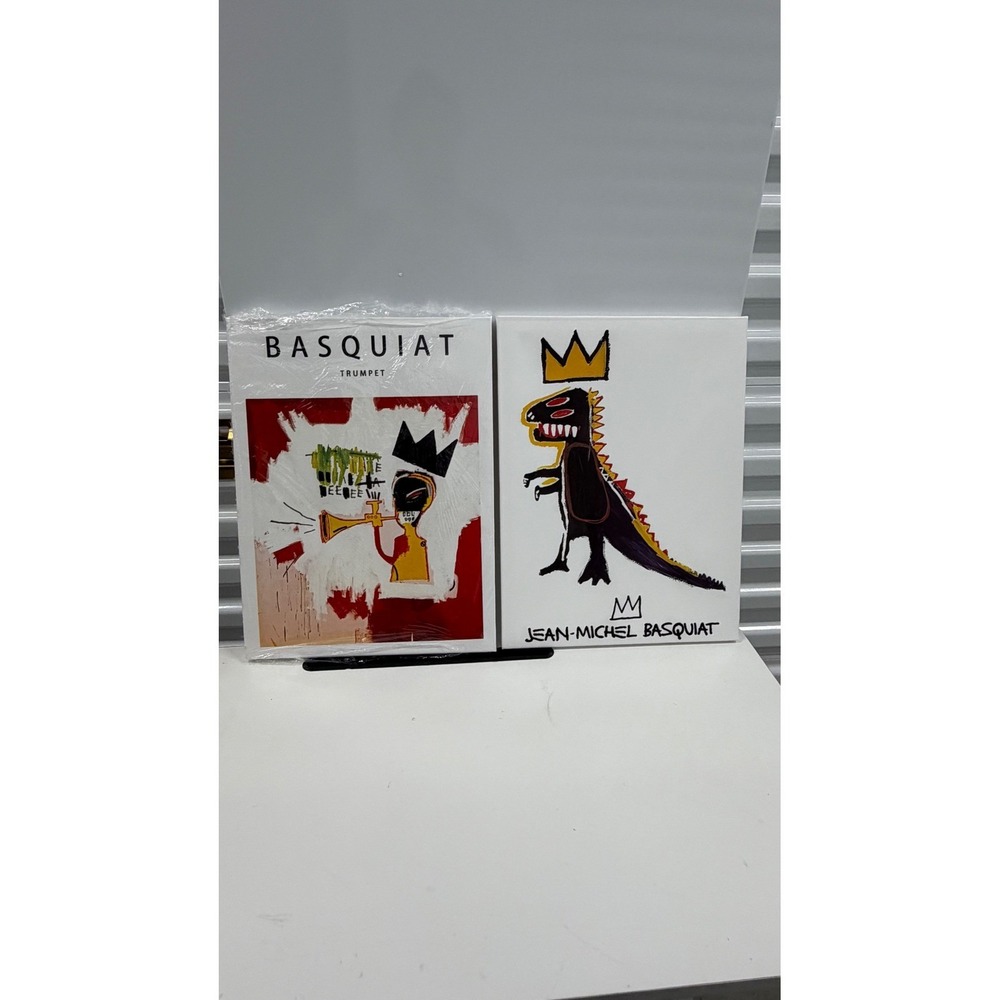 Jean-Michel Basquiat Canvas Wall Art Set Trumpet & Pez Dispenser Dinosaur 12x16